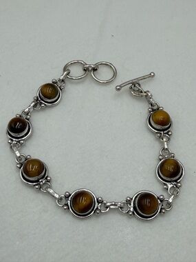 Vintage Tigers Eye 925 Silver Bracelet